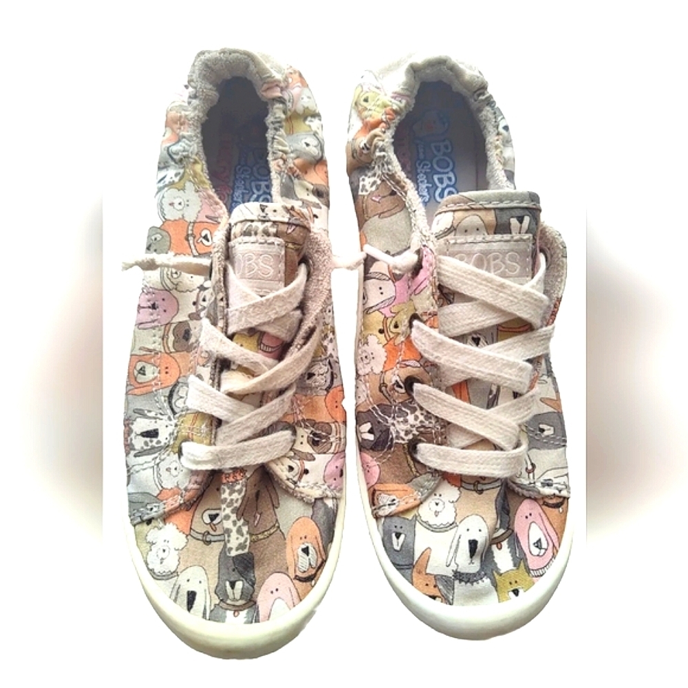 Skechers Bobs Shoes Women's 6 Bingo Dog Lace Up Canvas Comfort Slip On Shoes
